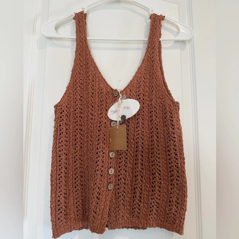 Blu Pepper Terracotta Knit Button-Up Top - Picture 1 of 3
